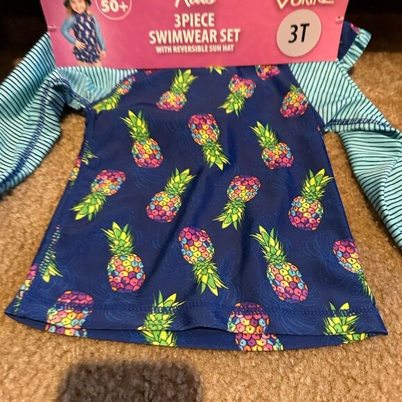New UV Skinz Kids 3 Pc Swimwear Set Hat Rashguard Top and Swim Skirt Size 3T - Picture 4 of 9